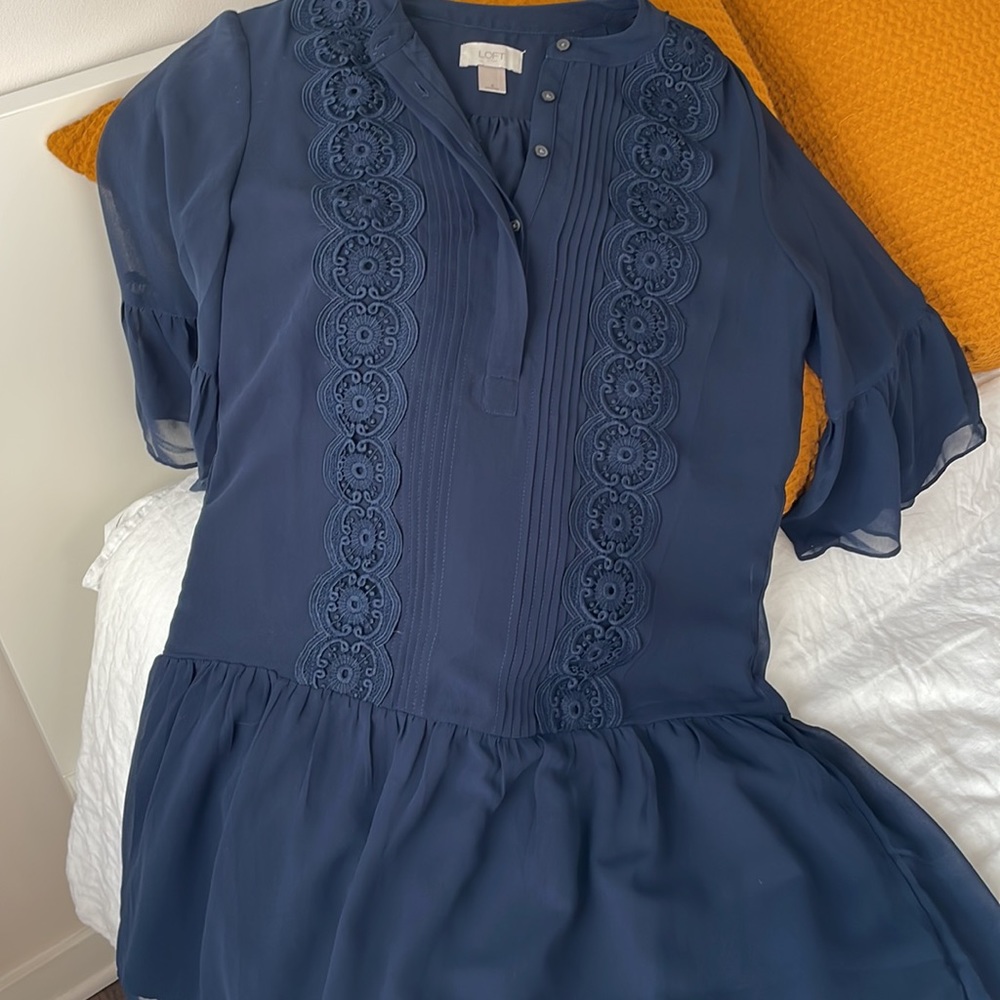 Loft navy sheer shift dress
